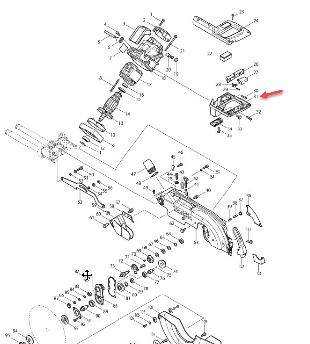 HANDLE COMPLETE แท่นตัดองศา Makita มากีต้า LS1216, LS1016 [#31] Pn.140049-9 (แท้) ##