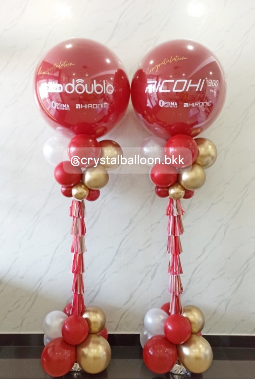 เสาลูกโป่ง เปิดร้าน ลูกโป่งยาง ขนาด 36" สีCherry 2 เสา พร้อมตกแต่ง สามารถเปลี่ยนสีลูกโป่ง/เปลี่ยนข้อความได้
