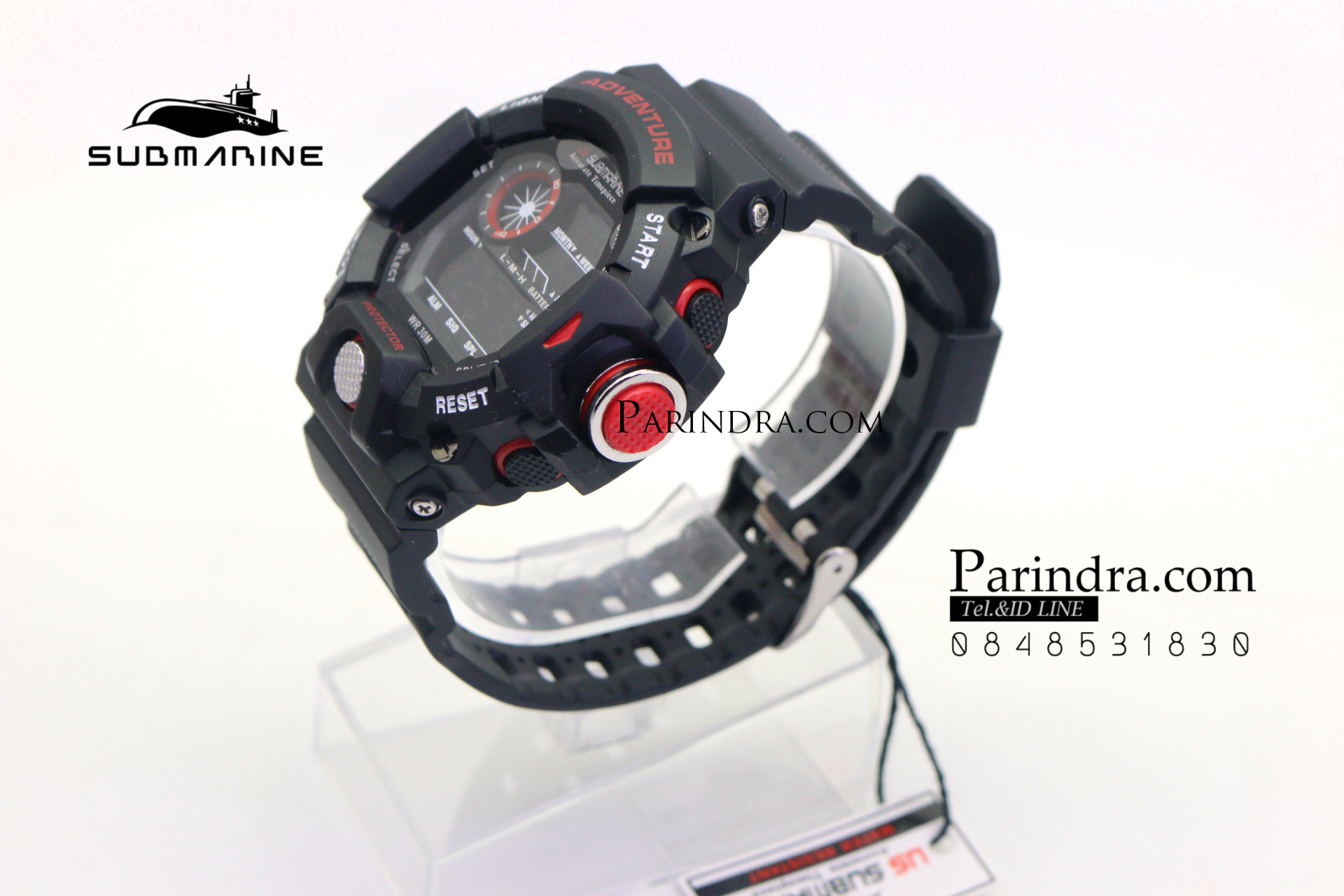 นาฬิกา US submarine รุ่น TP1328M สีดำตัดแดง พื้นหลังดำ