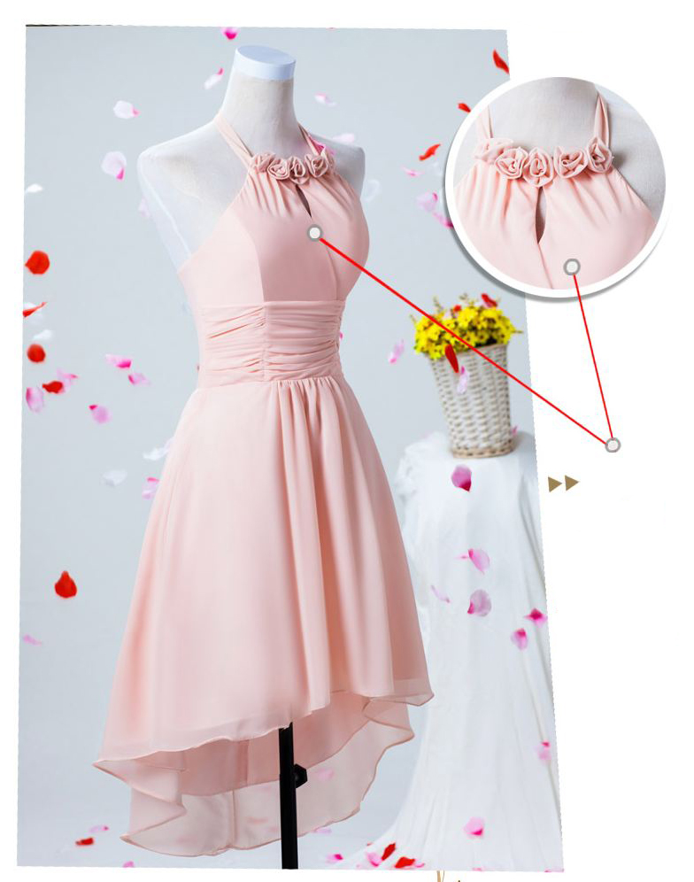 พร้อมส่ง ชุดราตรีสั้น สีชมพูอ่อน ชุดเพื่อนเจ้าสาว Pink-001E