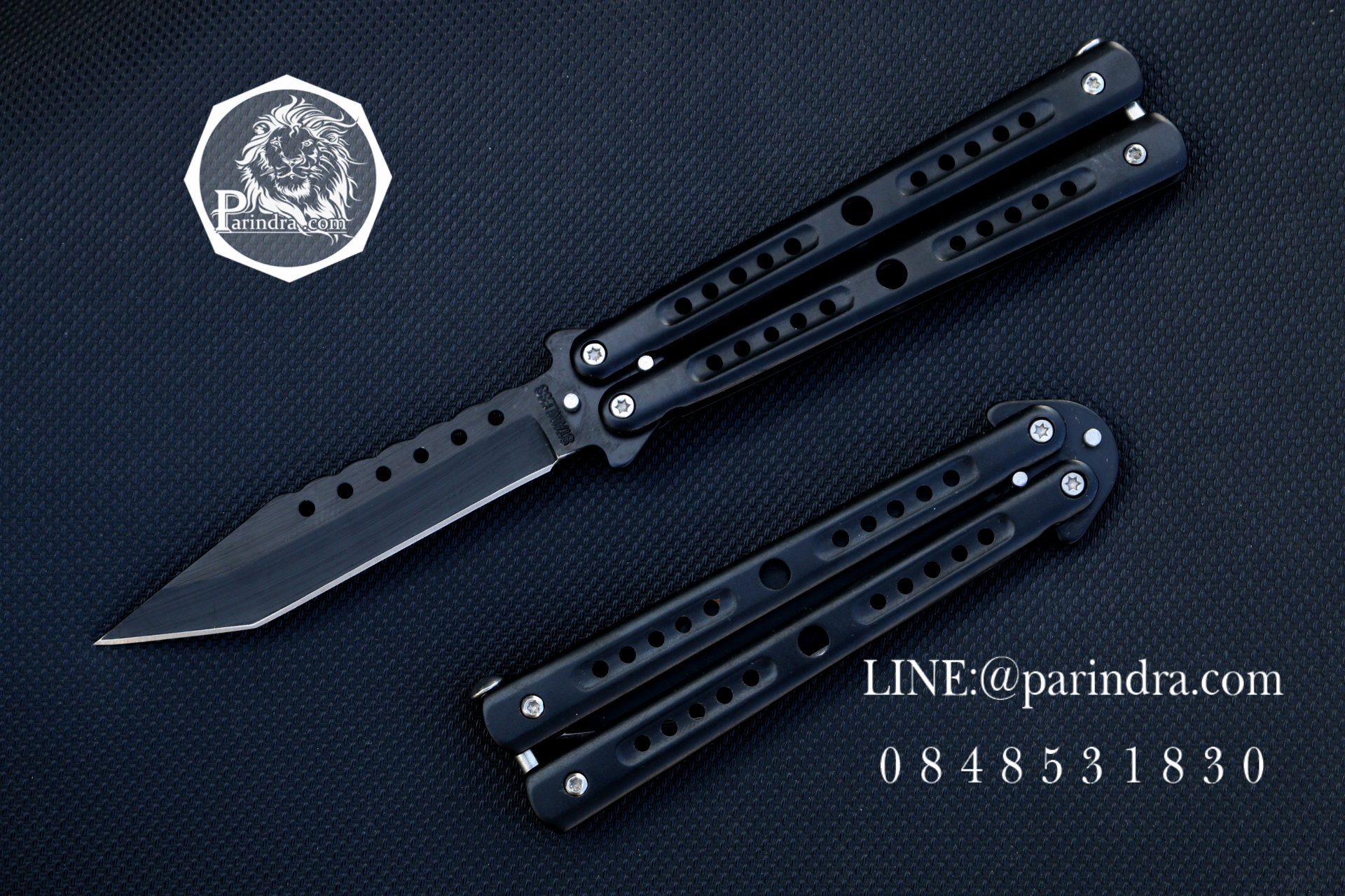 มีดบาลีซอง Balisong มีดควง มีดปีกผีเสื้อ ใบมีดแบบมีคม สีดำ BLA033