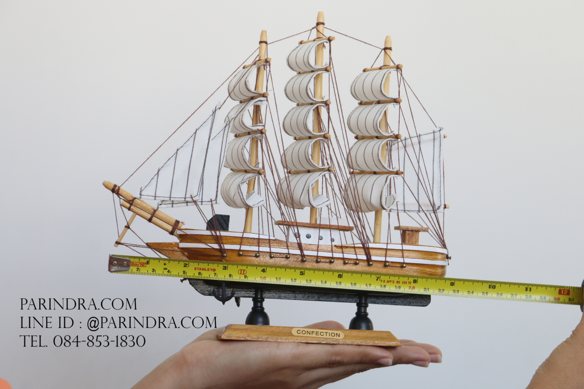 โมเดลเรือสำเภาไม้ขนาด 9.5 นิ้ว แต่งโต๊ะทำงาน สำหรับการตกแต่งบ้านและร้านค้าทั่วไป No.2