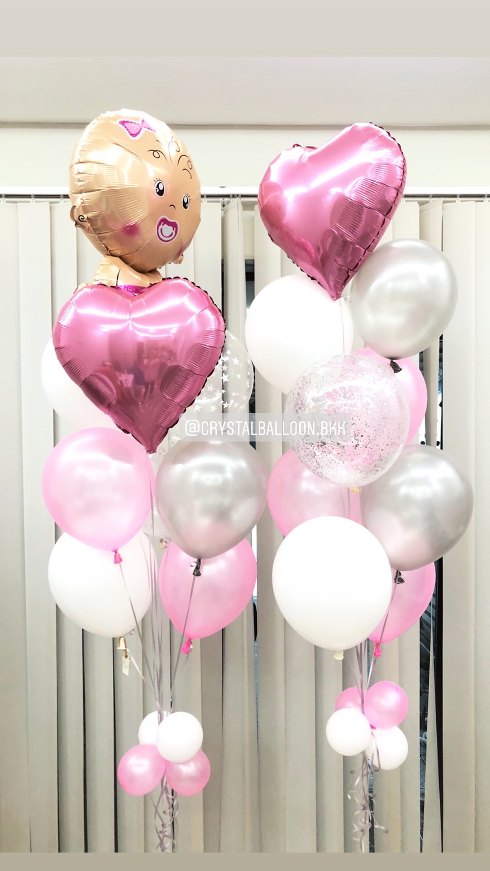 ลูกโป่ง Welcome Baby Girl โทนสี ชมพู พร้อม ช่อลูกโป่ง 2 ช่อ,ฟอยล์เด็กทารก 1 ชิ้น,ฟอยล์หัวใจ 2 ชิ้น พร้อมตกเเต่ง สามารถเปลี่ยนสีลูกโป่ง/เปลี่ยนฟอยล์การ์ตูนได้