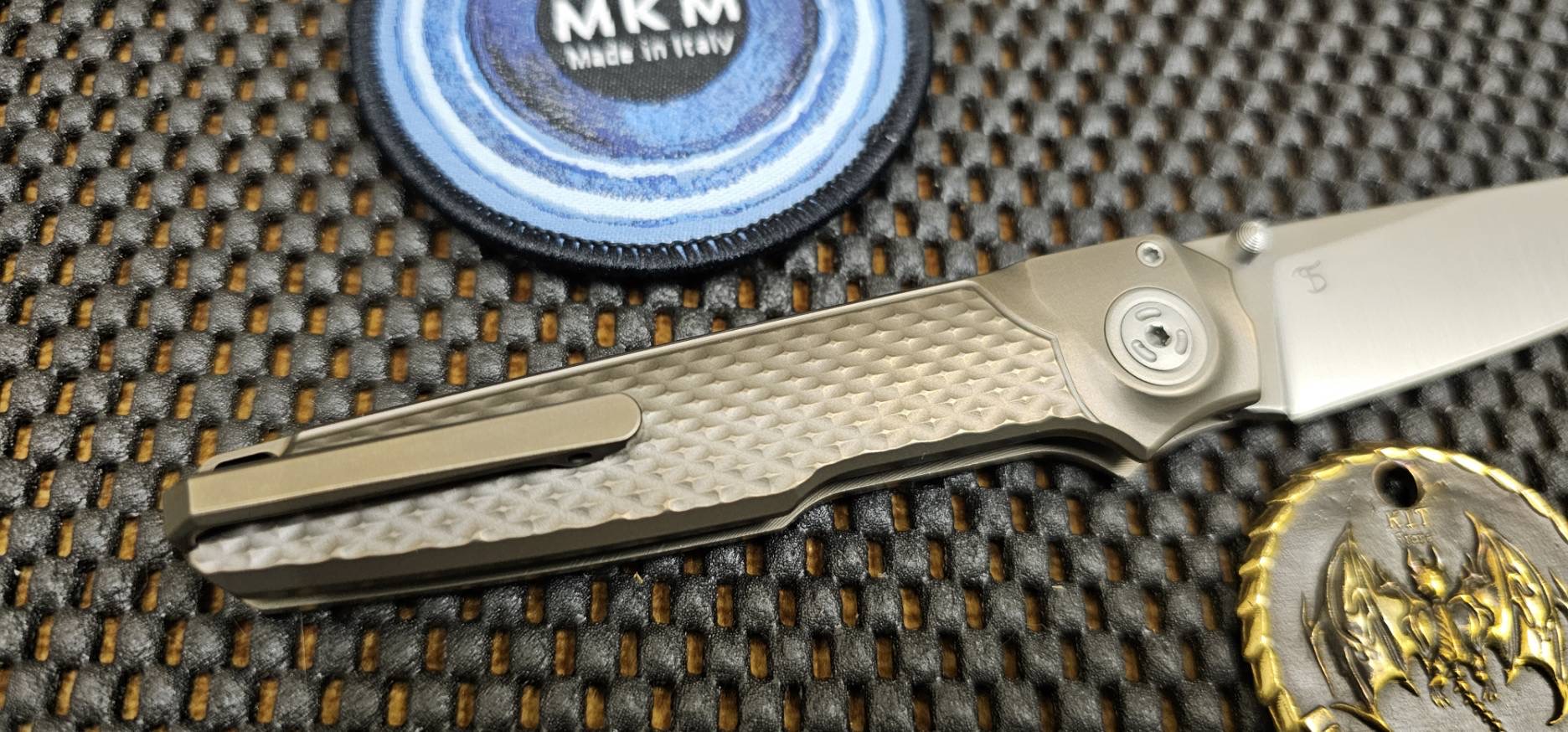 MKM Miura Button Lock Knife Bronze Ti (2.72" Satin M390)