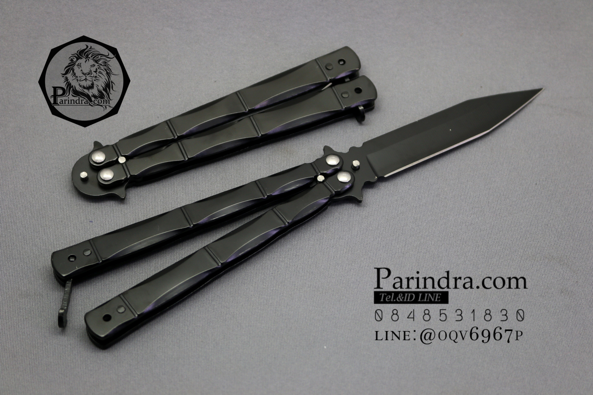 มีดบาลีซอง Balisong มีดควง มีดปีกผีเสื้อ ด้ามปล้องลำไผ่ สีดำ ดาบน้ำเงิน ขนาด 9 นิ้ว BLA022