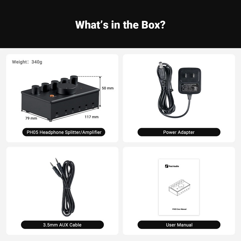 Fosi PH05 ตัวแยกสัญญาณ 3.5 มม. AUX ออกหูฟังได้ถึง 5 ตัว ประสิทธิภาพสูง ประกันศูนย์ไทย