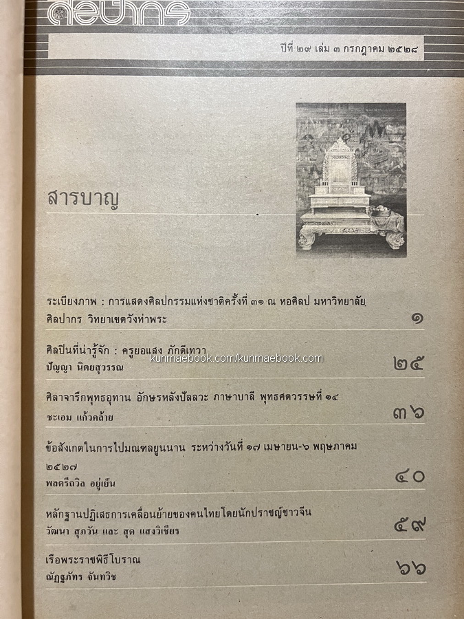 นิตยสารศิลปากร ปีที่ 29 เล่ม 3 *พร้อมประวัติศิลปินที่น่ารู้จักภายในเล่มนี้ ครูยอแสง ภักดีเทวา