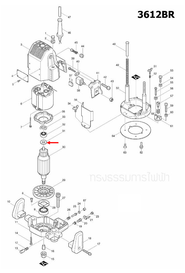 INSULATION WASHER เราท์เตอร์ (Router) Makita-มากีต้า 3612BR [#31]. 9401 [#13] Pn.681635-2 (แท้) ##