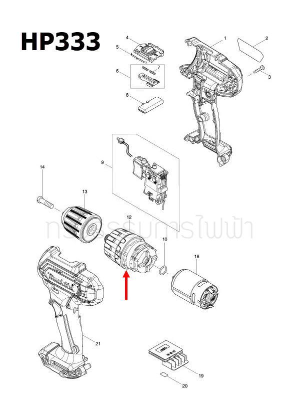 GEAR ASSEMBLY สว่านไร้สาย มากีต้า Makita HP333, HP333D [#12] Pn.127124-8, 127745-6 (แท้) ##