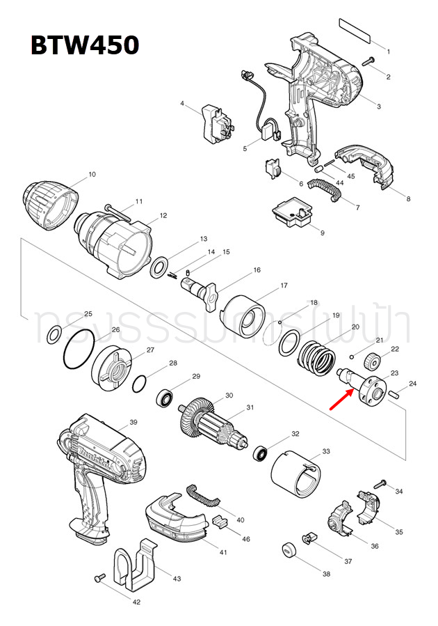 SPINDLE บล๊อกไร้สาย Makita มากีต้า BTW450 [#23] Pn.310185-7 (แท้) ##
