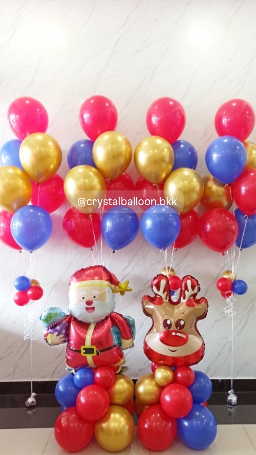 ลูกโป่ง Christmas ช่อลูกโป่ง ช่อ 7 ลูก 4 ช่อ พร้อม ฟอยล์ซานต้า ตั้งฐาน 1 ชิ้น,ฟอยล์กวาง ตั้งฐาน 1 ชิ้น พร้อมตกแต่ง สามารถเปลี่ยนสีลูกโป่งได้
