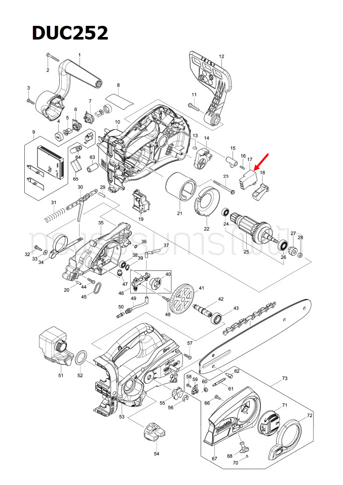 สวิทช์ เลื่อยโซ่ไร้สาย Makita มากีต้า รุ่น DUC252 Pn.650730-9 (แท้) ##