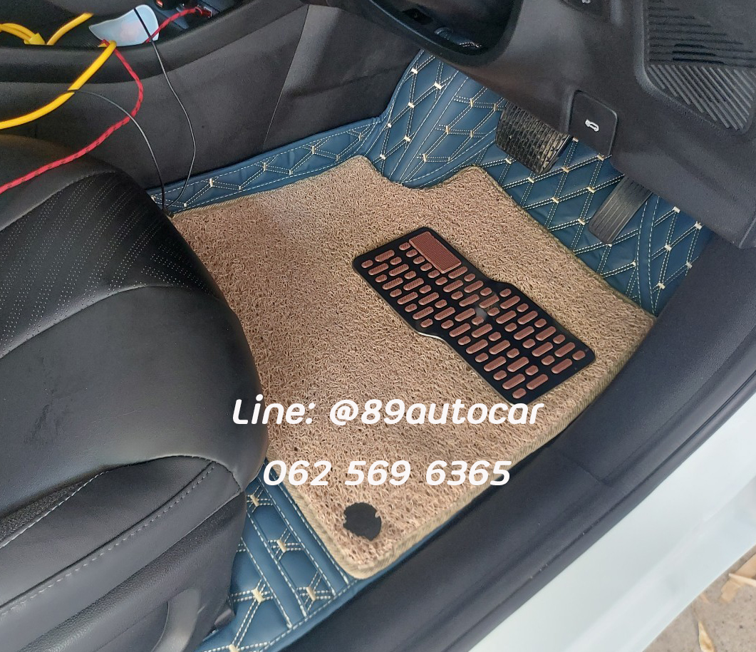 MG ES (เอ็มจี อีเอส) 2023 ปูพรมVVIP สีน้ำเงินด้ายทอง เต็มคัน 8 ชิ้น + ไวนิลดักฝุ่นสีครีม