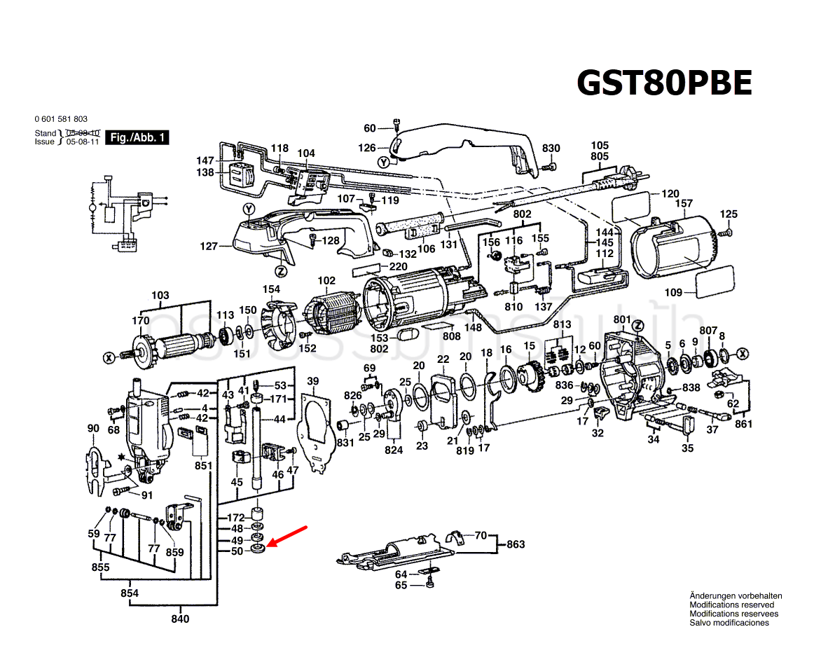 แผ่นชิม จิ๊กซอว์ Bosch บอช GST 80 PBE [#50] Pn.2600101612 (แท้)##(*)