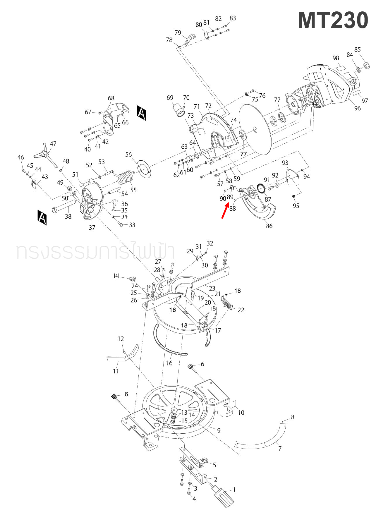 WHEEL แท่นตัดปรับองศา Maktec มาคเทค, Makita มากีต้า MT230 [#89], M2300, M2300B [#41] Pn.JM23000075 (แท้) ##