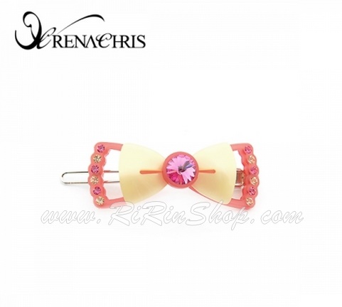 Renachris กิ๊บติดผมโบว์ซ้อน 2 ชั้น แต่งคริสตัล Swarovski น่ารัก ( Pink )