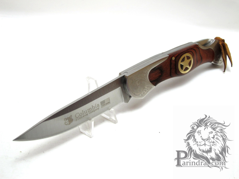 มีดแสตนเลส COLUMBIA S287 ด้ามไม้ฝังดาวห้าแฉกทองเหลือง