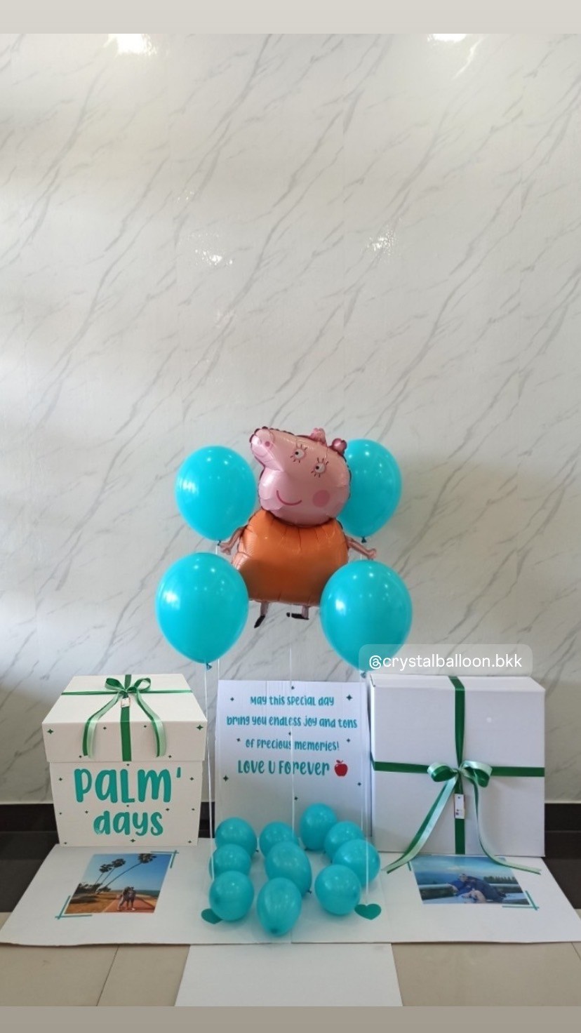 Happy Birthday Surprise Box กล่องเซอร์ไพรส์วันเกิด พร้อมตกแต่งฟอยล์การตูน 1ชิ้น,สามารถใส่รูปได้ 2 ใบ สามารถเปลี่ยนสีลูกโป่ง เปลี่ยนข้อความ/เปลี่ยนสี-ฟอยล์ตกแต่งได้