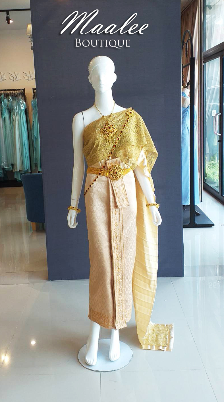 พร้อมเช่า ชุดแต่งงานไทยประยุกต์ สีทอง (ราคาเช่าเป็นคู่)