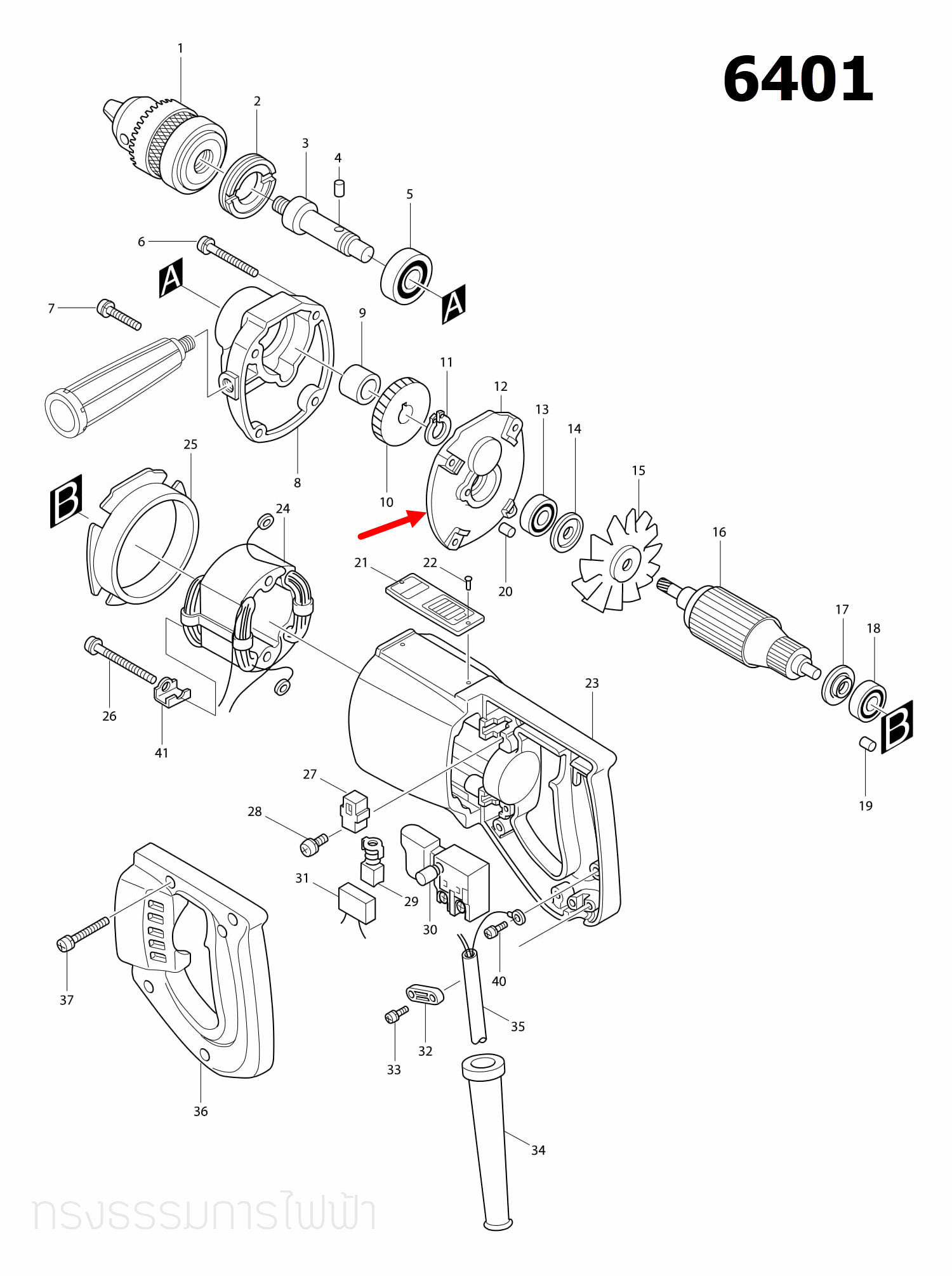 ฝาปิดเสื้อเฟือง สว่าน Makita มากีต้า 6401 [#12] Pn.156435-4 (แท้) ##