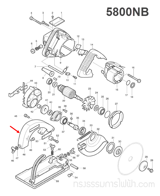 กันสะเก็ด,บังใบ เลื่อยวงเดือน Makita 5800N [#43], 5800NB [#48] Pn.316111-4 (แท้) ##