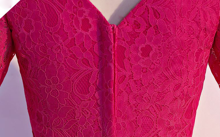 พร้อมเช่า ชุดราตรียาว สีชมพู บานเย็น ไซส์ใหญ่ แขนสามส่วน แต่งลูกไม้ กระโปรงผ้าชีฟอง เอวแต่งเพชร มีไซส์ XL - 3XL