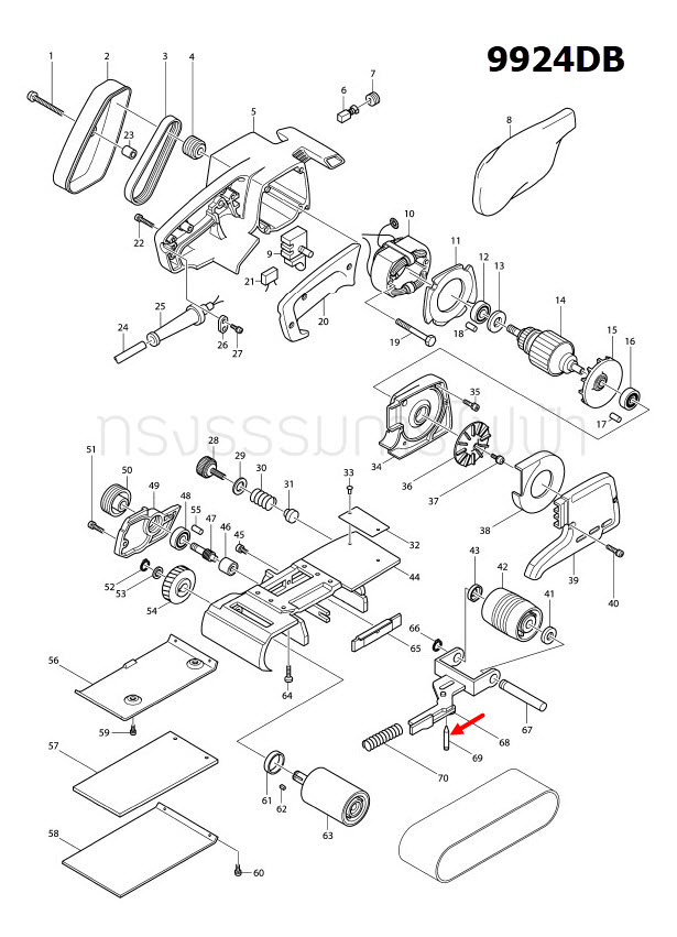ปริ้นสลัก เครื่องขัดกระดาษทราย Makita มากีต้า 9924DB [#69] Pn.323634-5 (แท้) ##