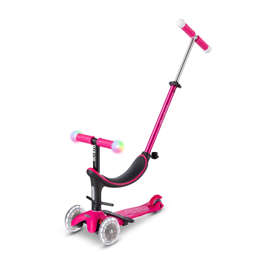 สกู๊ตเตอร์เด็ก MICRO SCOOTERS รุ่น MINI2GROW DELUXE MAGIC LED สกูตเตอร์ 3 ล้อ แบบ all-in-one มาพร้อม t-bar 2 รูปแบบในคันเดียว ใช้งานได้ทั้งแบบนั่งและยืน รวมถึงผู้ปกครองสามารถช่วยเข็นบังคับทิศทางได้