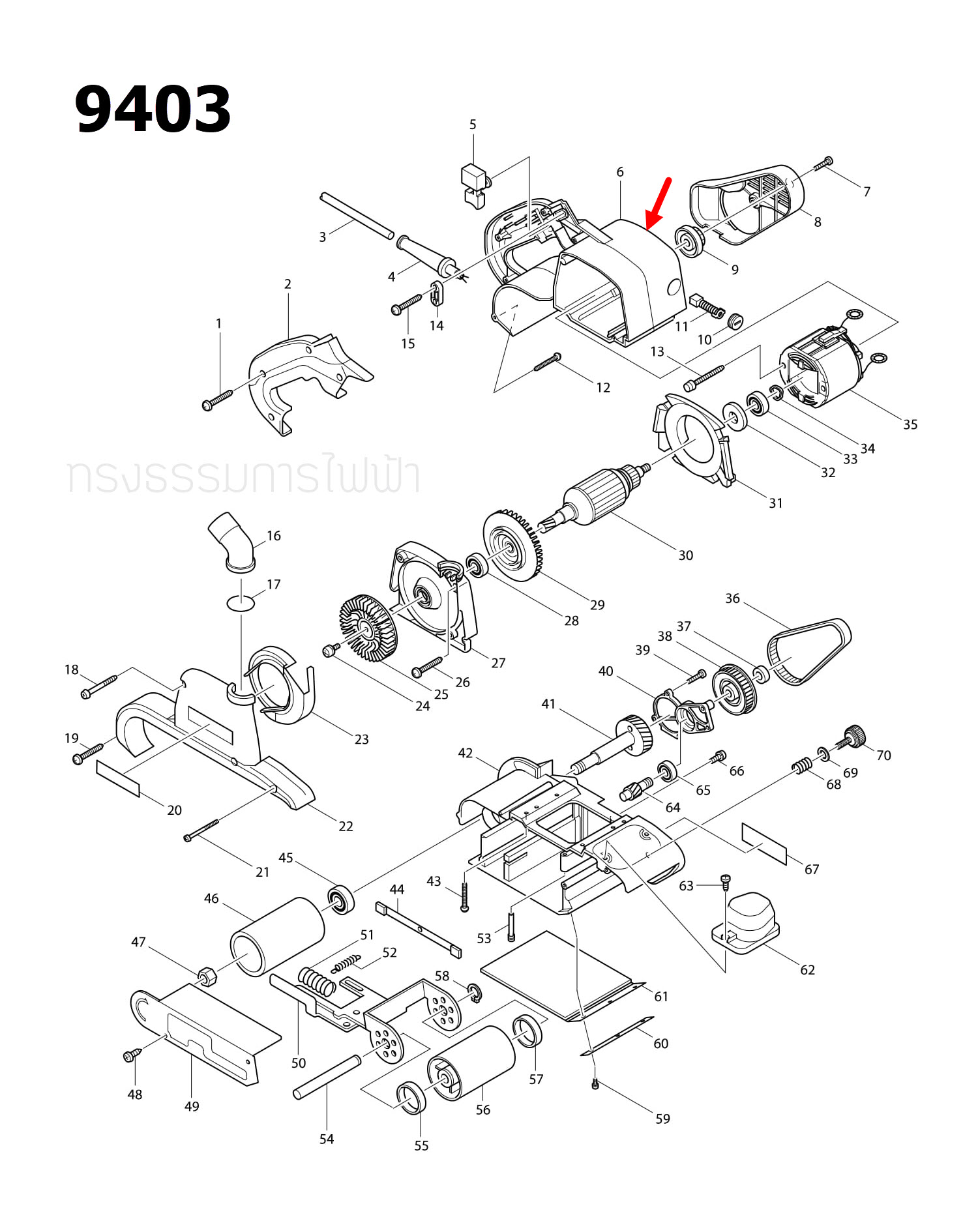 HOUSING เครื่องขัดสายพาน Makita มากีต้า 9403 [#6] Pn.150981-9 (แท้) ##