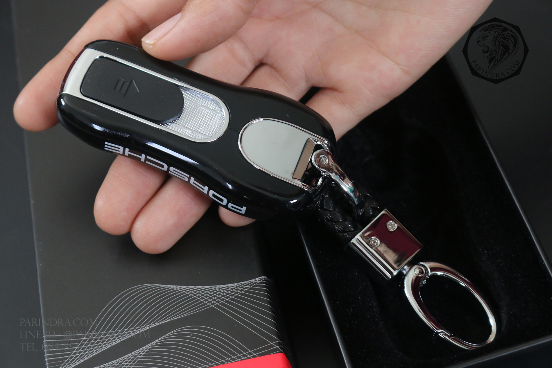 ไฟแช็คพวงกุญแจ USB PORSCHE สีดำ สวยหรู ชาร์จไฟได้