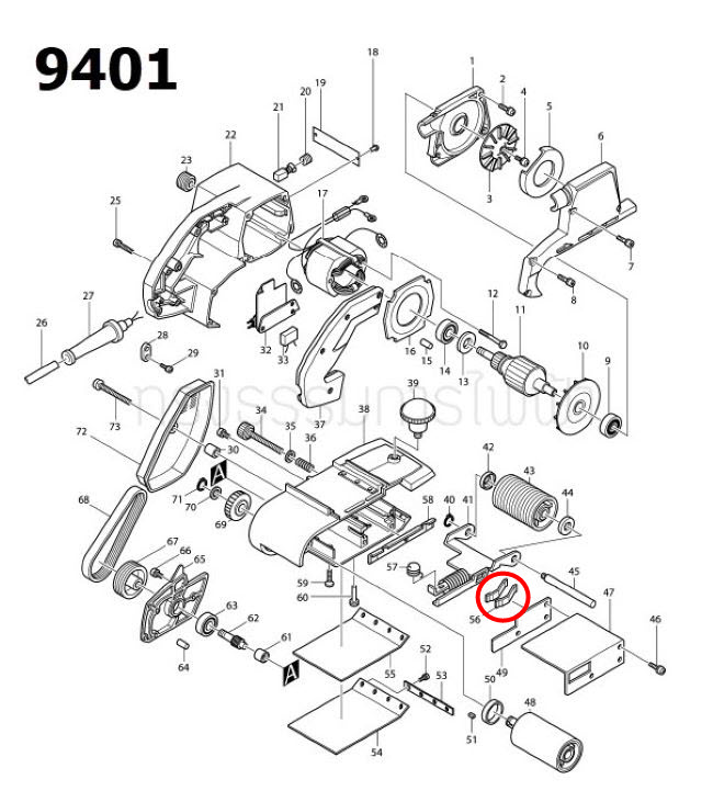 สปริงแผ่น เครื่องขัดสายพาน Makita มากีต้า 9401, 9402 [#56] Pn.232029-0 (แท้) ## (**)