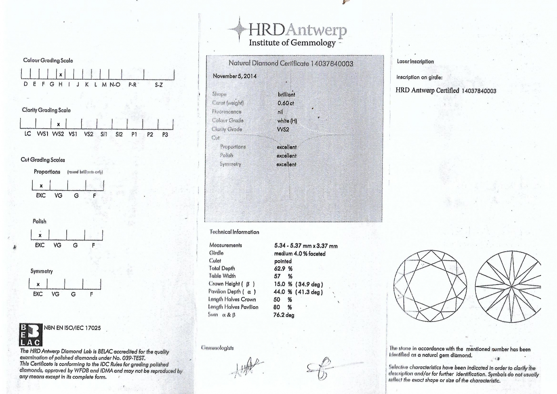 เพชรแท้พร้อมใบเซอร์ 0.60 CT (H)VVS2