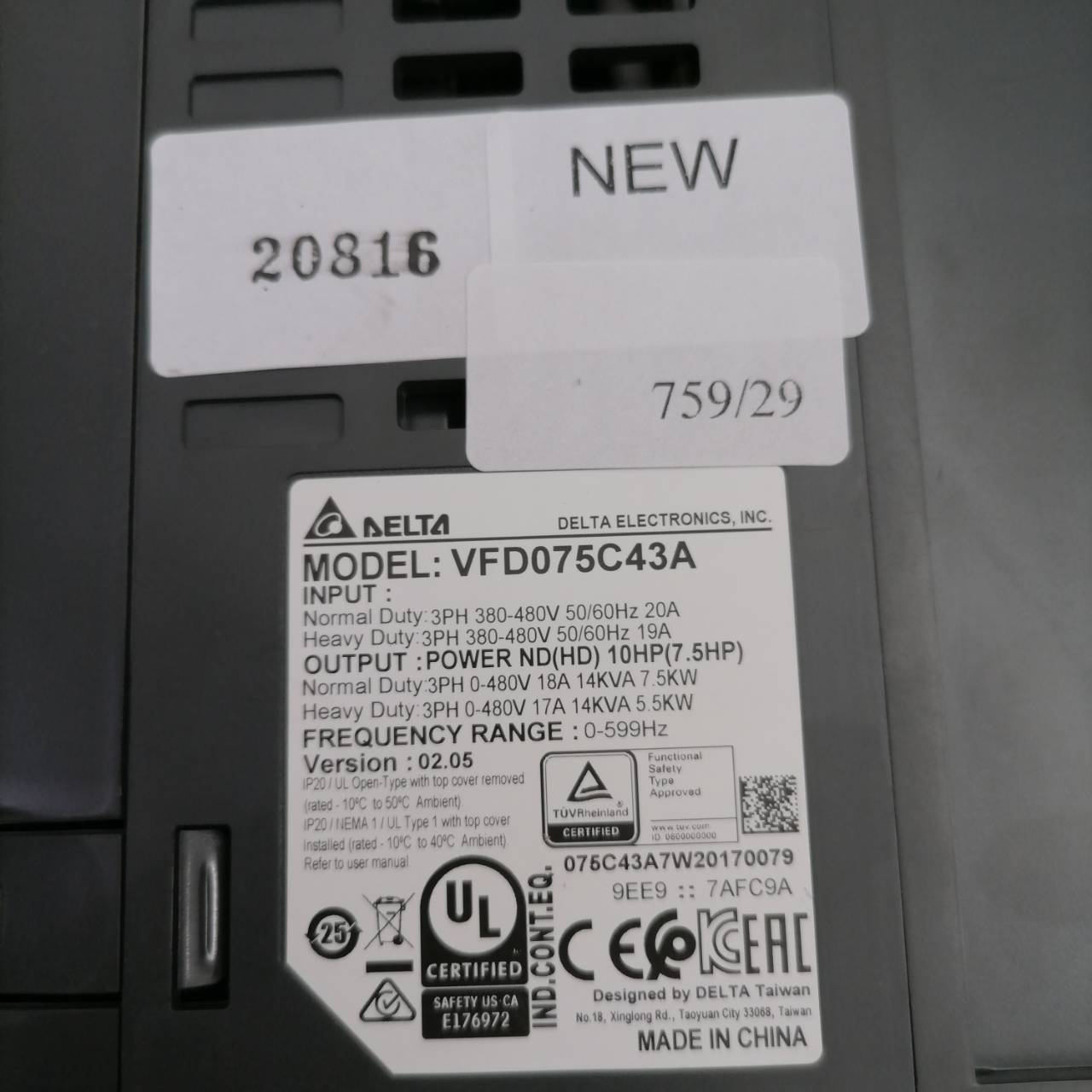 VFD075C43A INVERTER " DELTA "