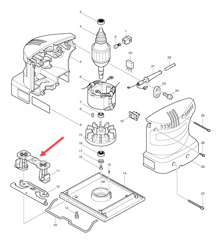 ขาสั่น เครื่องขัดกระดาษทราย มากีต้า Makita BO4510 [#11] Pn.410918-1 (แท้) ##