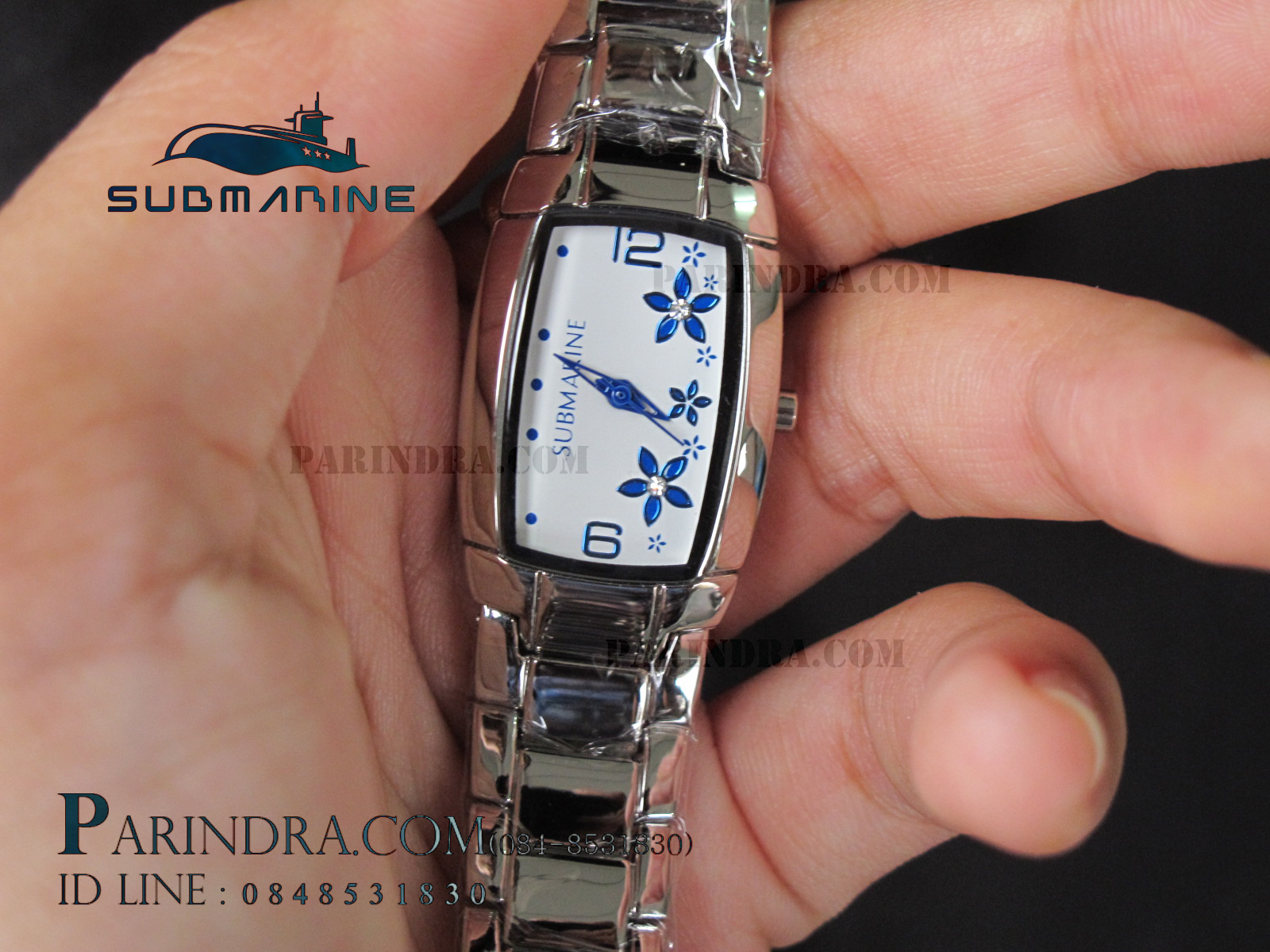 นาฬิกา U.S. submarine รุ่น J043L หน้าปัดขาวลายดอกไม้ฟ้า ทรงรี