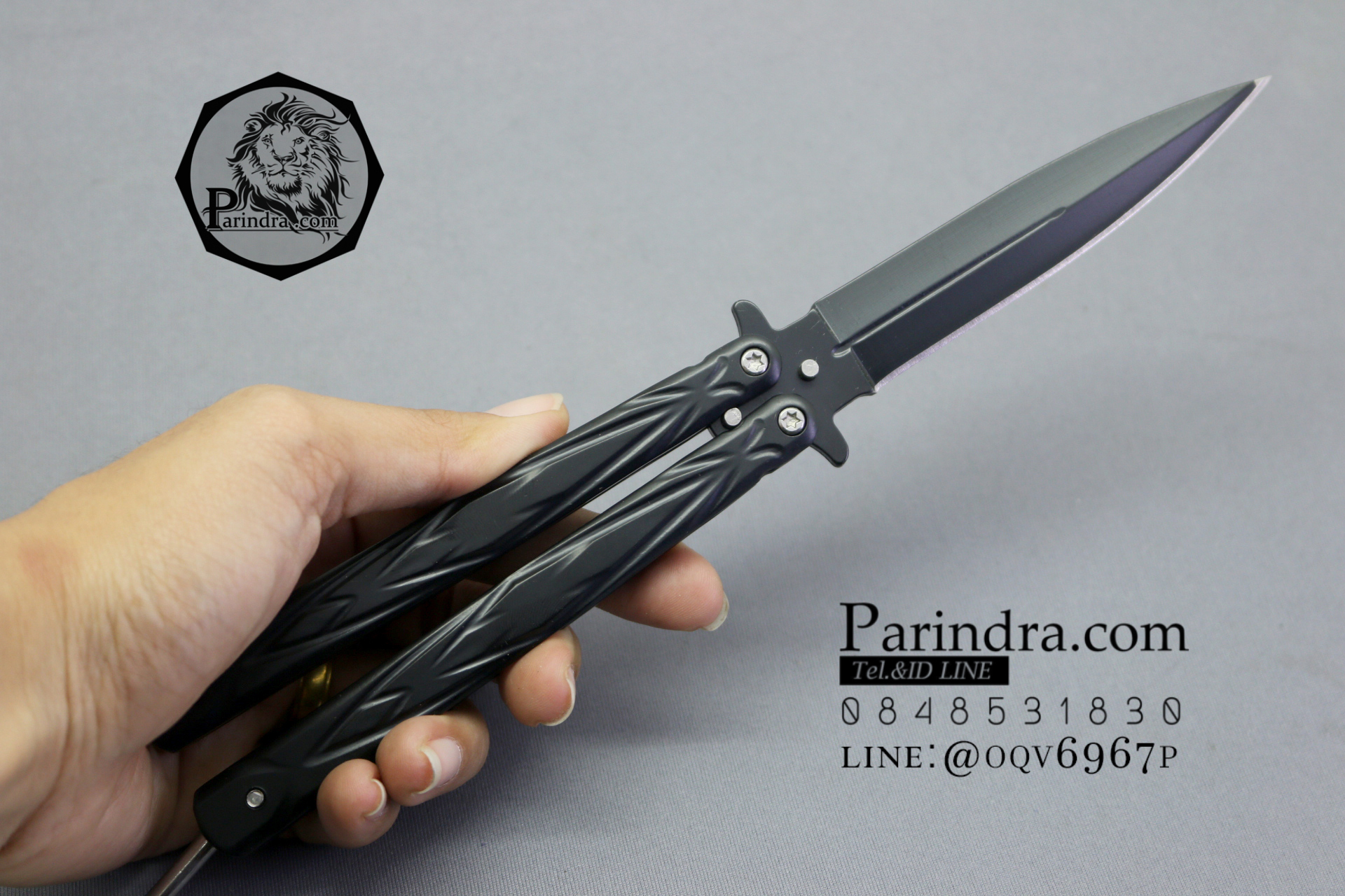 มีดบาลีซอง Balisong มีดควง มีดปีกผีเสื้อ มีคม สีดำล้วน ขนาด 9 นิ้ว BLA027