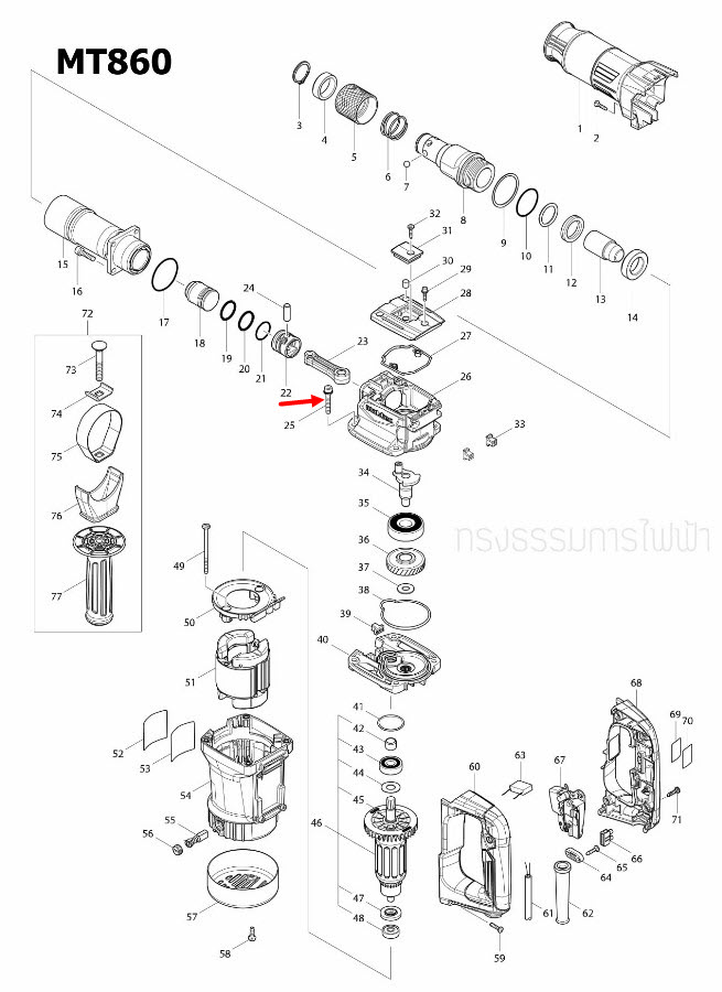 H.S.HEAD BOLT M6X35 สกัดไฟฟ้า Maktec มาคเทค MT860, M8600 [#25] Pn.266902-2 (แท้) ##