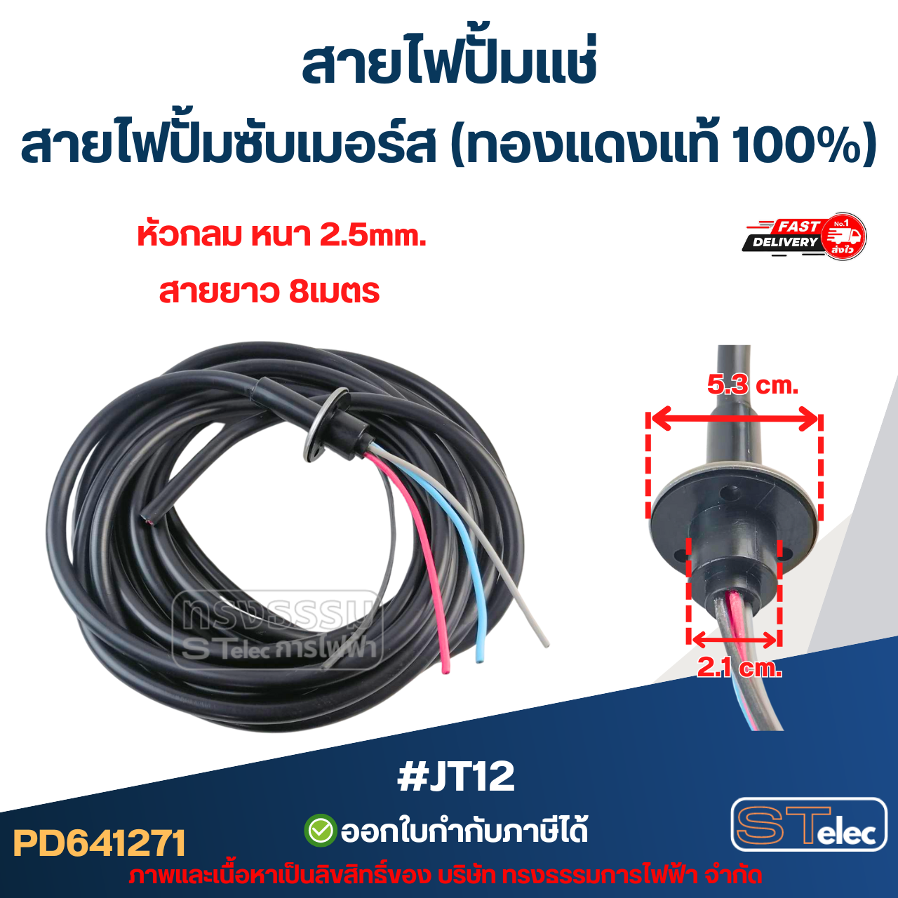 สายไฟปั้มแช่ สายไฟปั้มซับเมอร์ส (ทองแดงแท้ 100%)