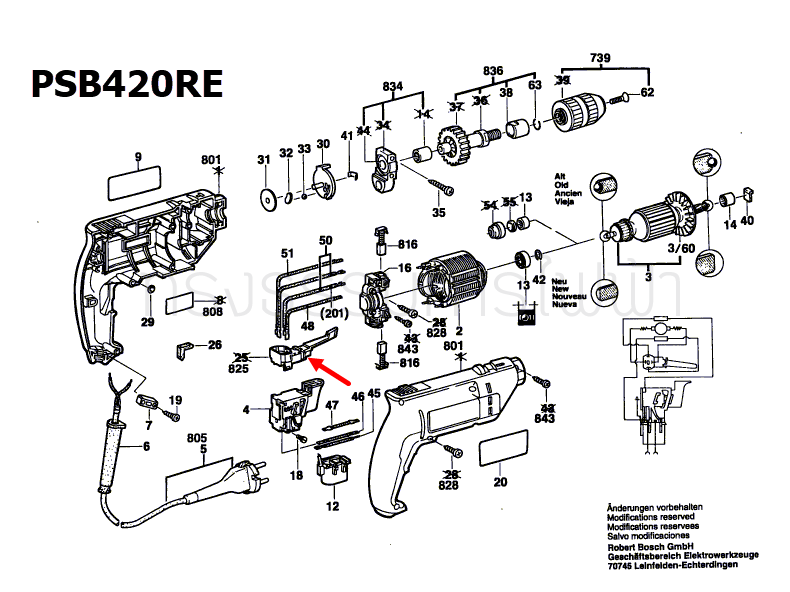 สวิทช์ สว่านกระแทก Bosch บอช PSB420RE [#825] Pn.2607200231 (แท้-สั่ง)