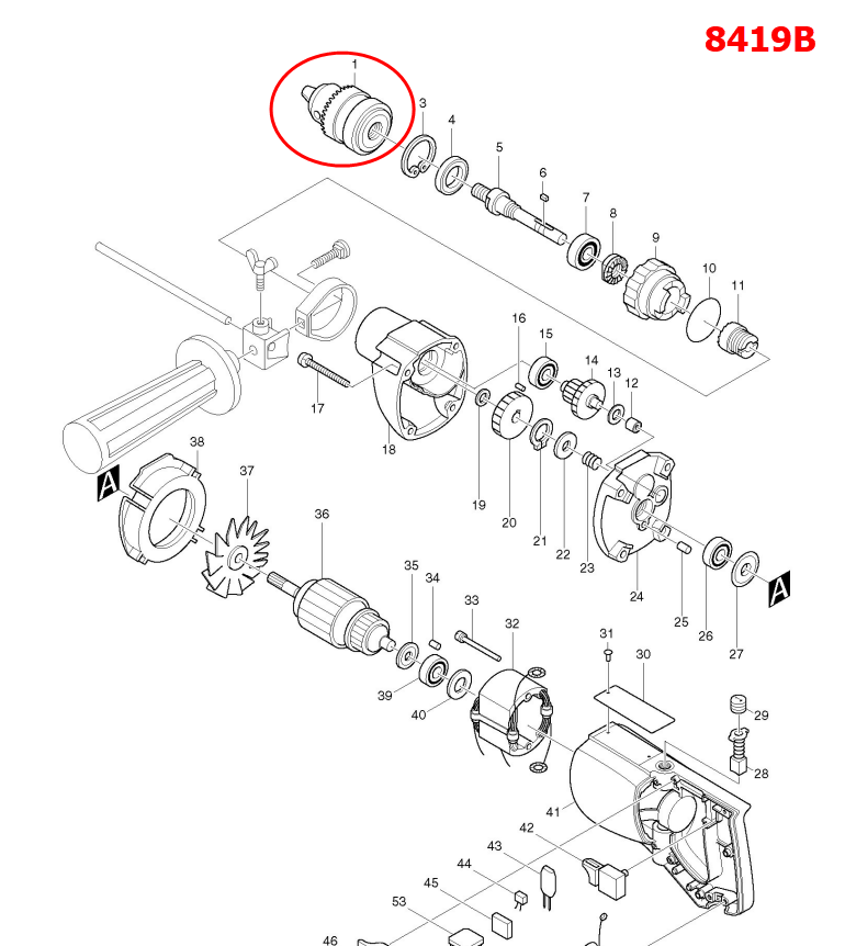 หัวสว่าน สว่าน Makita มากีต้า HP2010N, 8406, 8406C, 6300, 8419B, 6013B, 6013BR, 6300LR Pn.192877-8 (แท้) ##