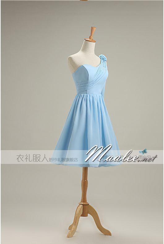 พร้อมเช่า ชุดราตรีสั้น สีฟ้าอ่อน ชุดเพื่อนเจ้าสาว Blue-001D