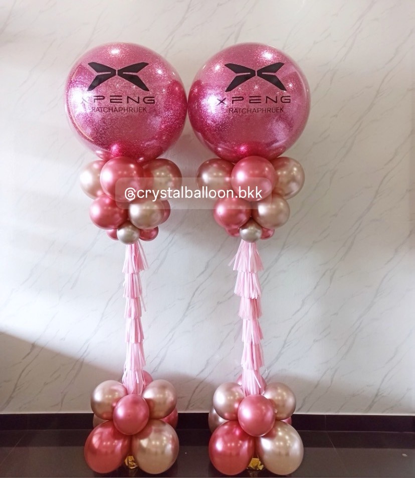เสาลูกโป่ง เปิดงาน Bubble ขนาด 36" กลิตเตอร์สีชมพู 2 เสา พร้อมตกแต่ง สามารถเปลี่ยนสีลูกโป่ง/เปลี่ยนข้อความได้