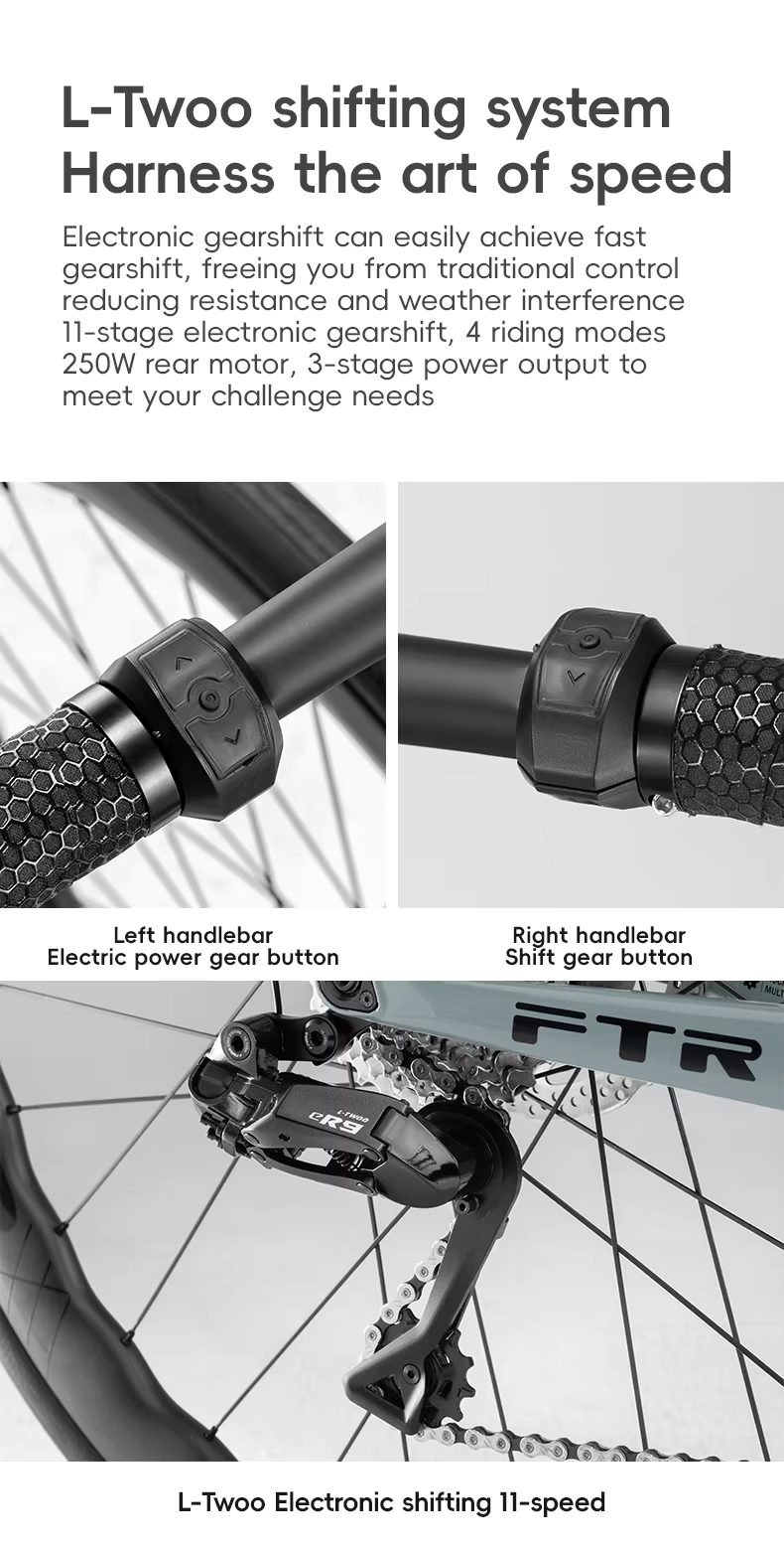 ROCKBROS FTR E-BIKE จักรยานไฟฟ้าคาร์บอน 13.8 กก. | มอเตอร์ 250W | แบต LG | วิ่ง 150 กม. | L-TWOO 11 สปีด