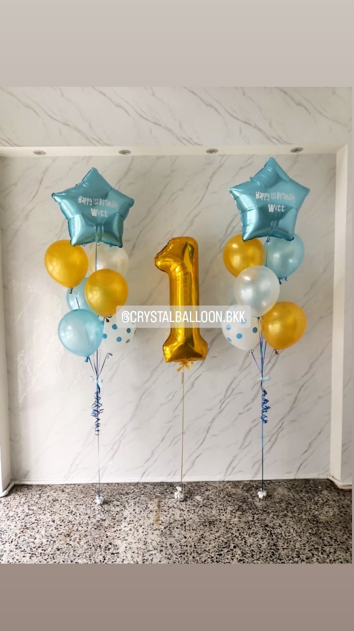 ลูกโป่ง วันเกิดเด็ก ช่อฟอยล์ดาว ขนาด 24" ช่อ 7 ลูก 2 ช่อ พร้อมตกแต่ง ฟอยล์ตัวเลข ขนาด 40" 1 ชิ้น,ลูกโป่งลายจุด 2 ลูก สามารถเปลี่ยนสีลูกโป่ง/เปลี่ยนข้อความ/เปลี่ยนสี-ฟอยล์ตัวเลข-ฟอยล์ดาวได้