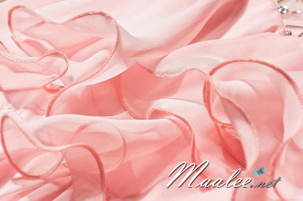 พร้อมส่ง ชุดออกงาน ชุดเดรสสั้น สีชมพู แต่งระบายผ้าไหมชีฟอง ปักเลื่อมช่วงคอ