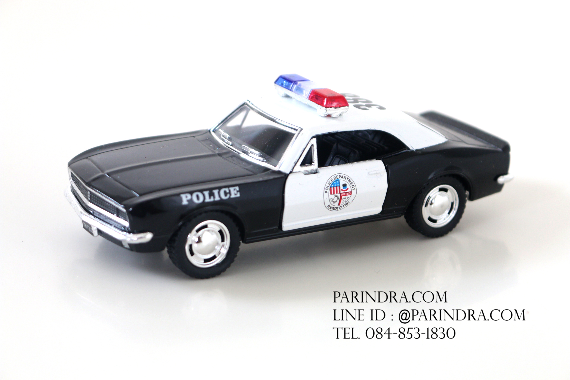 โมเดลรถตำรวจ อัตราส่วน 1:32 สีขาวตัดดำ รถตำรวจ