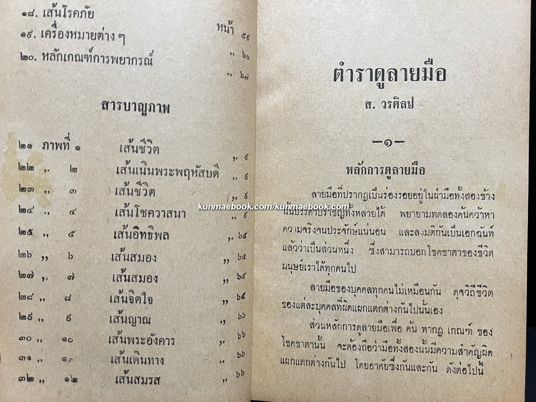 ตำราดูลายมือ ผลงานของ ส.วรศิลป (ชื่น วรศิลป์ สุวรรณสุข)