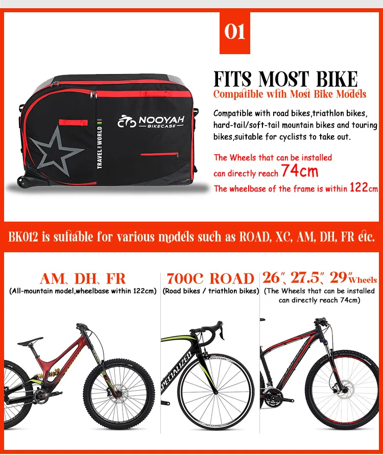 NOOYAH BK012 กระเป๋าจักรยานเดินทาง ป้องกันครบ 8 จุด | รองรับทุกประเภท