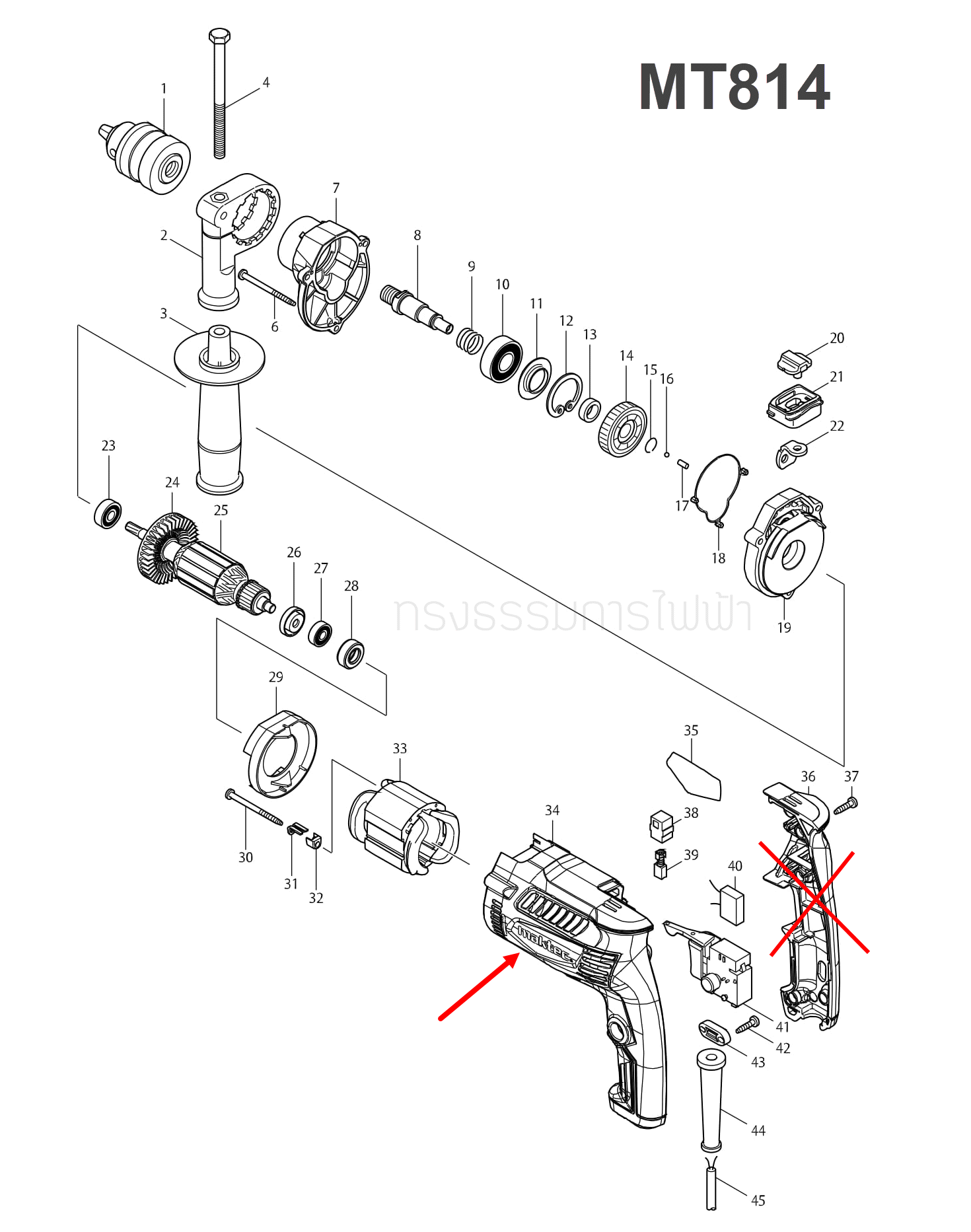เสื้อฟิลคอยล์ สว่านกระแทก มาคเทค Maktec MT814 [#34] Pn.451905-1 (แท้) ##
