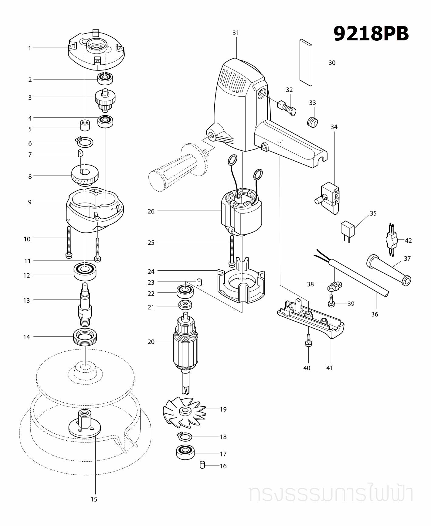 ตัวล๊อคสายไฟ เครื่องขัดกระดาษทราย Makita 3700B [#10], 5905B [#40], 9035N [#16], 9218SB [#35], 9218PB, PBL, BL [#38] P/N.687001-1 (แท้)##(*)